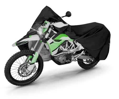WALSER Motorrad Abdeckplane All Weather Basic XL, 100% wasserdichte Outdoor Motorrad Plane, Motorrad Plane Ganz-Jahres-Schutz, Abdeckplane Motorrad, Motorrad Zubehör Plane schwarz 255x110x135 cm