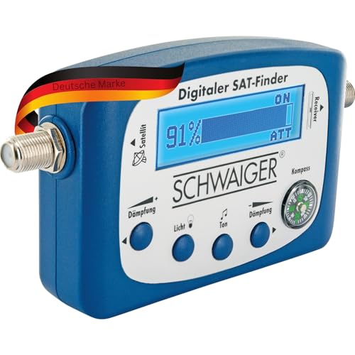 SCHWAIGER 5170 SAT-Finder digital Satellitenerkennung Satelliten-Finder integrierter Kompass Ausrichtung LNB Messgerät optimale Positionierung Satelliten-Schüssel mit Tonausgabe