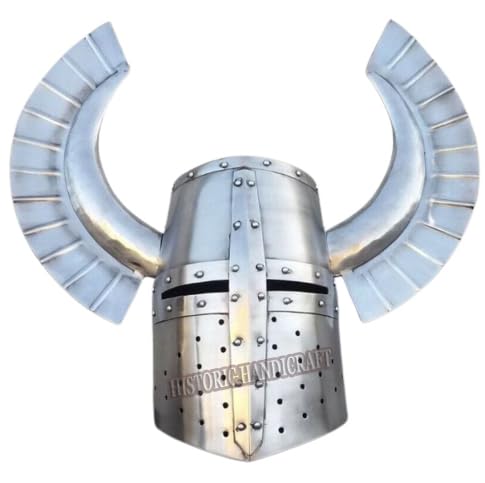 HISTORIC HANDICRAFT Mittelalterlicher Ritterhelm mit teutonischem Wappen, Flügelhelm, Rüstungshelme, tragbar für Erwachsene, Mittelalterhelme, Gesichtsmaske, LARP, Nachstellung, Sammlerstück,