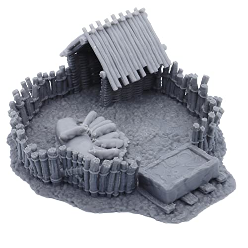 Schweinestall mit Mutter Schwein und Ferkel, Miniaturgelände für Bauernhof, Dorf, Städte, Gebäude, Fantasie, Tischkriegsspiel, 28 mm - 32 mm, RPG, ländliche Landschaft Requisiten