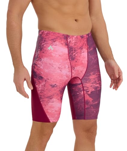 SURFEASY Herren Splice Schwimmhose Chlorbeständig Schwimmhose Schnelltrocknend Training (Dunkelrot/Textur, S)