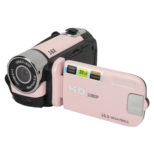 Tosuny Digitalkamera Recorder, Full HD 1080P 16 MP Videokamera Camcorder, Vlogging Kamera mit 2,4 Zoll Drehbarem Bildschirm, 16 fachem Digitalzoom, Fülllicht, Anti Shake, für Anfänger