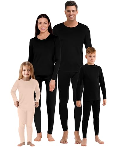 Jadive Winter Thermounterwäsche Set Lange Fleece Gefüttertes Basisschicht für Familie Frau Mann Kind (Mädchen, M, Nude)