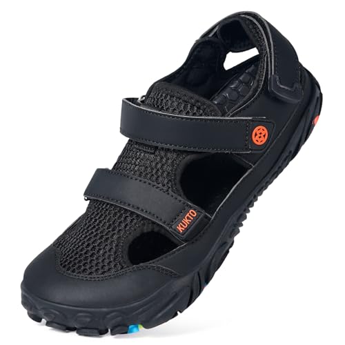 Hsyooes Barfußschuhe Herren Sportsandalen Damen Aquaschuhe Verstellbare Strandschuhe Weit Wandersandalen Schnell Trocknend Surfschuhe Sommer Schwarz EU39=Hersteller 40