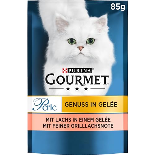 Gourmet Perle Genuss in Gelee Katzenfutter nass mit Lachs & feiner Grillachsnote 26er Pack (26 x 85g)