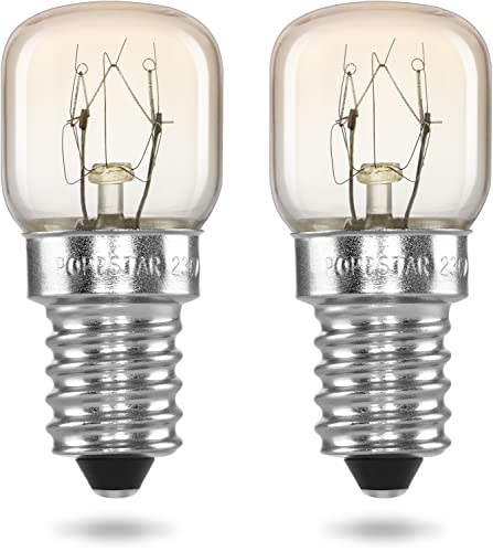 POPPSTAR Backofenlampe E14 15W hitzebeständig bis 300 Grad (2700K warmweiß, 85lm, T22), 2er-Pack