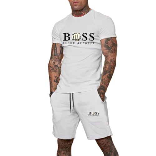 Herren Set T-Shirt und Shorts, 2-teiliges Outfit, lässiger Sommer-Trainingsanzug mit Tasche, Übergröße, sportlich, stylischer Jogginganzug