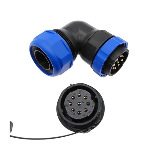 REIUAFWYGV SP28 Waterproof IP68 Connector 2 pin 3/4/5/6/7/9/10/12/14/16/19/22/24/26Pin Corrugated Pipe Angle connectors 90 Degree Elbow(9P)