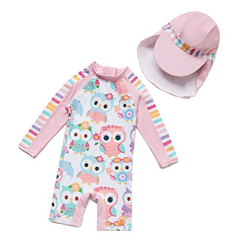 BONVERANO Baby Mädchen EIN stück Langärmelige-Kleidung UV-Schutz 50+ Badeanzug MIT Einem Reißverschluss…(Pink-Welle punkte1,9-12Monate…
