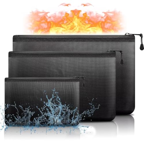 Feuerfeste Dokumententasche Aktentasche mit Reißverschluss 3er Set| wasserdichte Tasche (DIN A4&A5)|Bis 1100℃ Fiberglas|Schutz vor Feuer Brand und Spritzwasser für Dokumente Wertsache Tresor