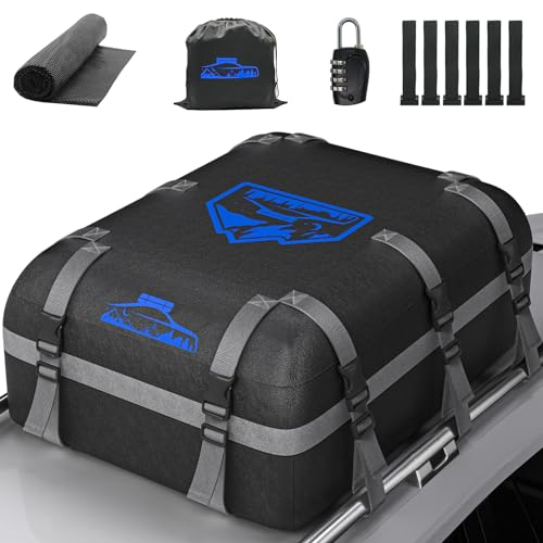 Rymopuey Dachbox Faltbar 20 Cubic/566 L, 1000D Wasserdicht Oxford Dachbox Auto, Dachbox mit Anti-Rutsch-Matte und 10 Schwerlastgurten, Faltbare Weich Dachtasche Auto für Autos mit/ohne Gepäckträger