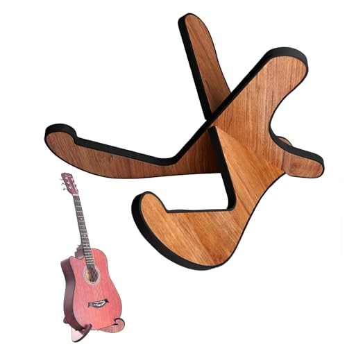 ACONDE Gitarrenständer Holz, Gitarrenhalterung, Tragbare Faltbarer X-förmiges Gestell, Universal Anti-Rutsch Gitarren Ständer mit weichen Lederkanten, für Akustikgitarre, E-Gitarre & Bassgitarre