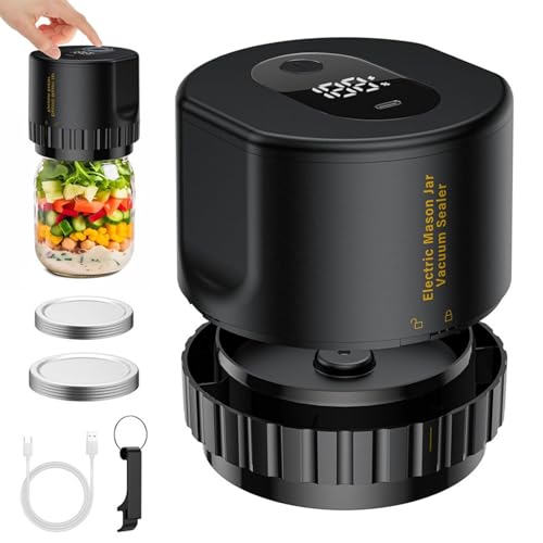 Vakuumiergerät, Einmachglas Vakuumierer Elektrischer Mason Jar VerschließEr Kit mit 10 Deckeln Vacuum Sealer mit Led Anzeige für Normalen und Weithalsigen EinmachgläSern