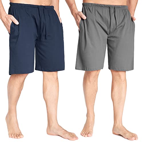 CityComfort Pyjama Shorts Herren, Kurze Schlafanzughose Herren mit Seitentaschen & Elastischem Bund 2er-Pack (4XL, Marine/Holzkohle)
