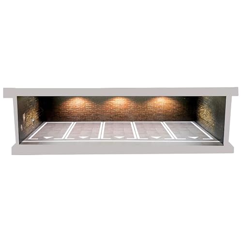 NUEIOVRW 1/43 Diorama-Auto-Garagenmodell mit LED-Licht, für Druckguss-Modellautos im Maßstab 1:43 und Hot Wheels Garage, Stadtauto-Parkplatz-Szenen-Vitrine, Modell, mit Acryl-Abdeckung