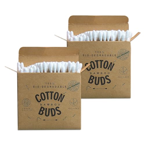 2-Boxen Von 200 Bambus-Wattestäbchen, Plastikfrei, Tragbar, Biologisch Abbaubar, Umweltfreundlich Und Erneuerbare Ressourcen.