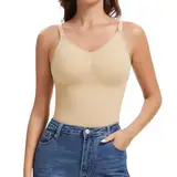 Joyshaper Damen BH Unterhemden Shapewear Bauchweg Unterhemd Figurformende Trägertop Gepolstert Kompression Tank Top Nahtlos Body Shaper,Beige, L