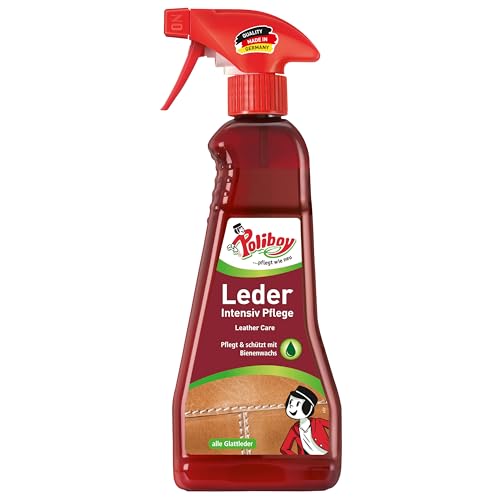 Poliboy - Leder Intensiv Pflege - Sprühmatic Flasche - reinigt, pflegt und schützt alle Glattleder - Imprägnierer - Einzeln - 375ml - Made in Germany