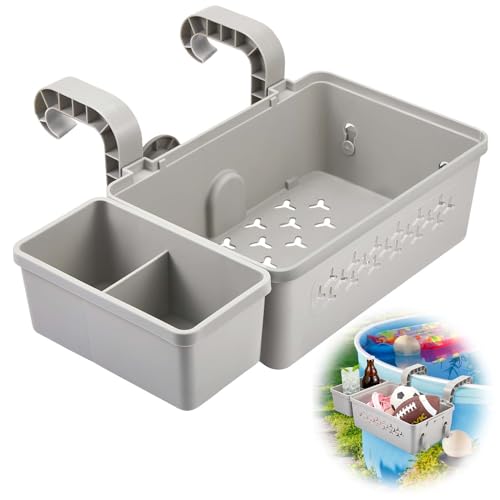 Nuenen Pool Aufbewahrungskorb Set inklusive Kunststoff Pool Korb Pool Getränkehalter Hot Tub Zubehör Multifunktionales Pool Zubehör für Aufstellpool Schwimmbad Oberirdischen (Grau)
