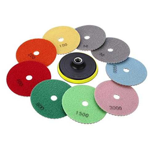 4 Zoll 100mm Dimond Polierscheiben, M14 Klebrige Scheibe + 2x50 /100/200 / 400/800 / 1000/1500 / 3000/6000 Polierpads für Beton Marmor Granit Stein Polieren Set