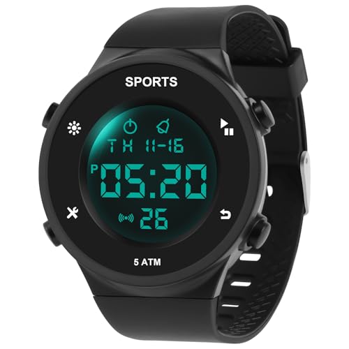 OFFCUP Herren Uhr Digital Männer Chronograph Silikon Armband, Armbanduhren Herren Uhren Herren mit LED Digitaluhren Mode Casual Digitaluhr Uhr für Herren -Schwarz
