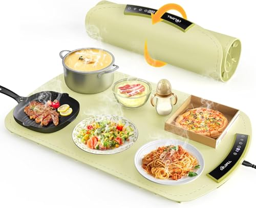 COLDFILL Warmhalteplatte Elektrisch - Faltbare Speisenwärmer 40-110℃ Einstellbare, Schnelle Heizung in 5S, 15mm Verbrühungsschutz, für Speisen Warm Halten, für Auftauen Buffet Server Party, Grün
