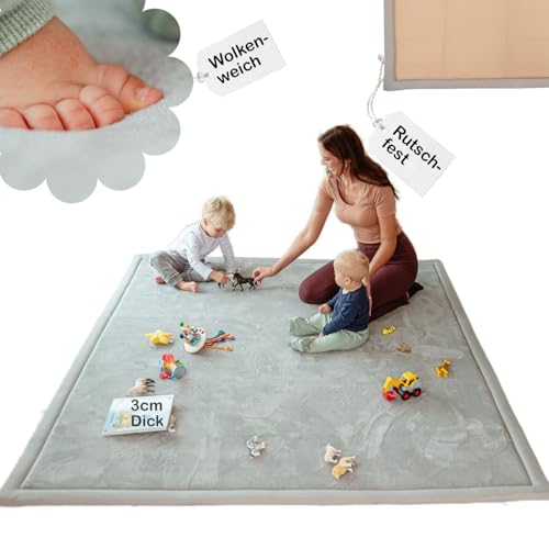 BabybeFun Krabbelmatte Baby [EXTRA WEICH] 3cm Dicker Teppich Kinderzimmer 180x200x3cm [Laufen wie auf Wolken] Spielmatte Baby | Spielteppich Kinder | Krabbeldecke | Kinderteppich