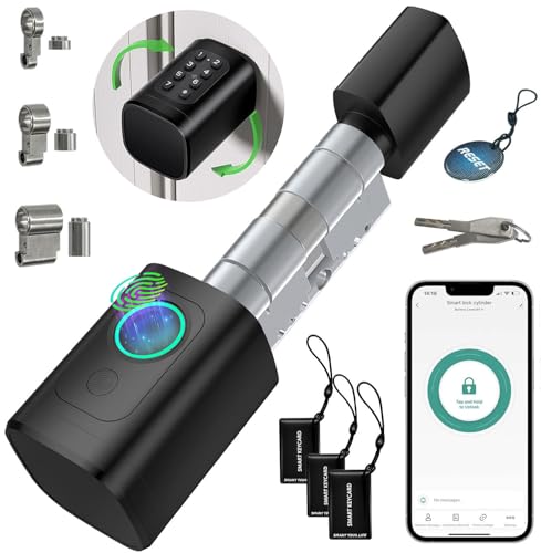 AVATTO Smart Türschloss mit Fingerabdruck und Passwort für 60-90mm Türe, SchließZylinder Länge ist einstellbar, mit Schlüssel, IC-Karte, Unterstützen Smart Life App Fernbedienung