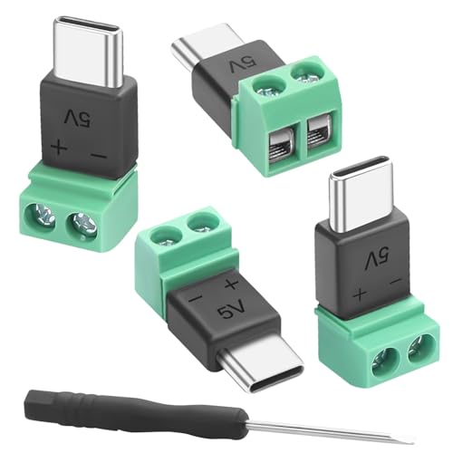 QIANRENON USB C 2Pin Lötfreier Adapter USB Typ C Stecker auf 2Pin Terminal Block Aufladung Anschluss 5V 1.5A USB C Crimp Klemmleiste Stecker, Kein Datentransfer, für DIY Reparatur USB C, 4Pcs