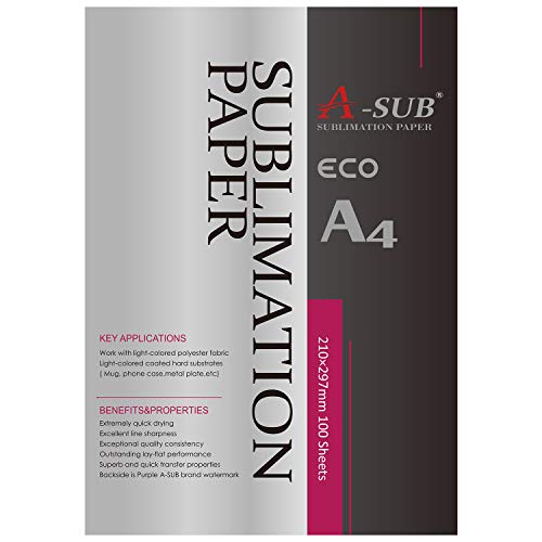 A-SUB Sublimationspapier A4, 210 x 297 mm, 100 Blatt, kompatibel mit EPSON, SAWGRASS, RICOH, Brother Sublimationsdruckern