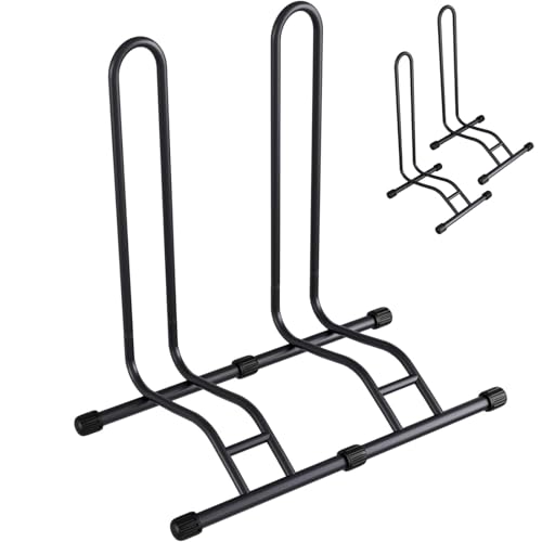 TLGREEN Fahrradständer Boden 2 Stück, Abnehmbar Bodenständer Fahrräder, Reifenbreite bis 80 mm, Freistehend Fahrradhalter,Radständer für Mountainbike Rennrad MTB,Stabil,Schwarz