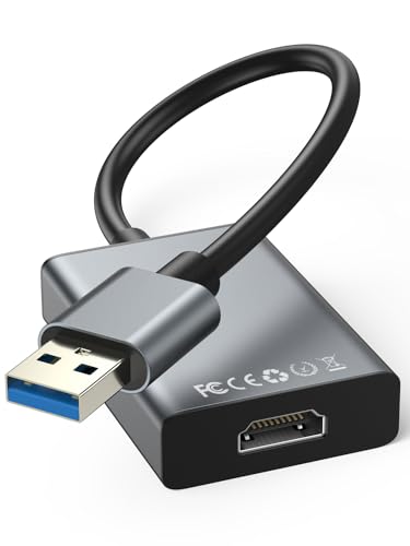 USB zu HDMI Adapter, USB 3.0/2.0 zu HDMI Audio Video Adapter, 1080P Video Grafikkabel Mehrere Monitore Konverter kompatibel mit Windows XP/7/8/8.1/10/11/Android, für PC Laptop Projektor HDTV TV -Grau