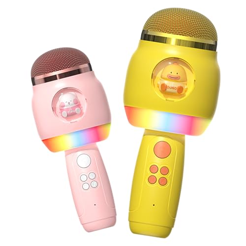 Oskuglin LED Drahtloses Bluetooth Mikrofon zum Singen, Karikatur Karaoke Maschine Kinder, Spielzeug Kinder, Heim KTV Karaoke Maschine, Tragbares KTV Lautsprecher Recorder Mini Karaoke Maschine