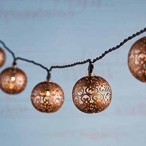 Lights4fun 16er LED Warmweiß Solar Lichterkette Marokkanische Orientalische Metall Kugel bronzefarbene Beleuchtung Dekoration Gartenleuchten für Außen Outdoor Solarleuchten Garten Balkon Boho