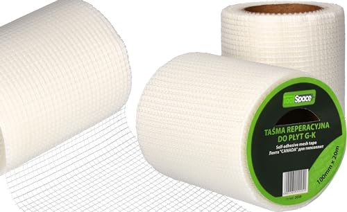 ToolSpace Glasfaserband Gewebeband EXTRA STARK Selbstklebend Glasfasergewebe Spachtelnetz 10cm x 20m Fugenband Fiberglass Rissbrucke Füllen von Rissen Reparieren Fugen Armierungsgewebe Armierungsband