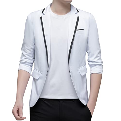 Herren-Smokingjacke mit Blumenmuster, Revers, Ein-Knopf-Anzugjacke für Dinner-Party, Hochzeit, Abschlussball, Smoking-Verleih, weiß, 3XL