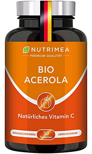 ACEROLA BIO Lutschtabletten | Natürliches Vitamin C Hochdosiert 1000mg | Reines Pulver Frucht-Extrakt aus Acerolakirsche | Tablette 100% VEGAN Cherry Kirsche Geschmack - Immunsystem Energie Kinder