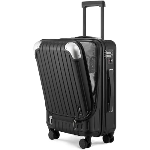 LEVEL8 Leichter Handgepäckkoffer, 50,8 cm, erweiterbares Handgepäck mit 4 Rädern, ABS + Polycarbonat, Hartschalen-Trolley für Gepäck mit doppelten TSA-zugelassenen Schlössern, Schwarz , 37*24*55.5CM,