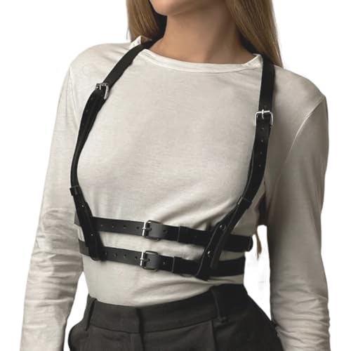 EIH1 1 Stück Harness Damen Oberkörper, Schulterholster, Leder Harness für Frauen, Punk Leder Körperkette Damen für Frauen Mädchen Cosplay Damen