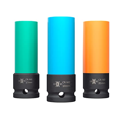 WIESEMANN 1893 Kraft-Schoneinsätze 3tlg für Alu-Felgen 17mm 19mm 21mm für Schlagschrauber I Kraft-Steckschlüssel-Satz I Schonnüsse I Impact Socket I 0,5 Zoll I im Werkzeugkoffer I 80058