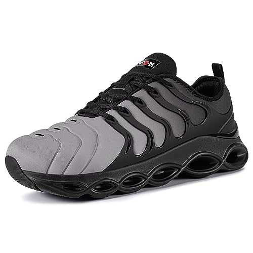 LARNMERN Sicherheitsschuhe Arbeitsschuhe Damen Anti-Smashing Dämpfung Mode Stahlkappe Arbeitsturnschuhe Komfort Leicht(Schwarz Grau,40.5EU)