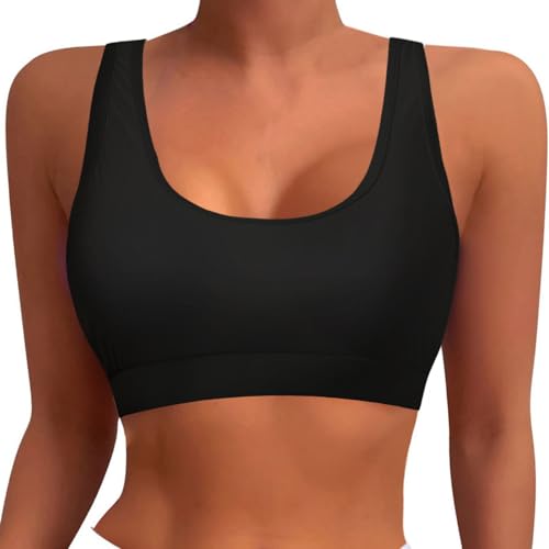 Bikinioberteil Damen Sport BH Sommer Einfarbig Racerback Bikinitop Gepolsterter Push Up Badeanzug Oberteil Swimsuitoberteil Schwarz Weich Bequem Kurz Tanktop Große Brüste Bikini Tops