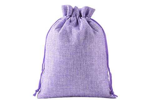 KONMAY 10er Set 20x30cm Lila Jutesäckchen Geschenkbeutel mit Kordelzug, Groß Jutebeutel Leinensäckchen Sackleinen Schmuckbeutel mit Kordelzug für Lavendelblüten, Schmuck, Geschenke