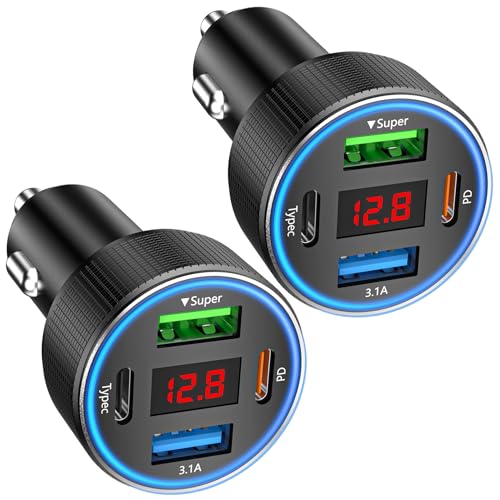 Zigarettenanzünder USB C, USB Zigarettenanzünder Adapter 12v Autoladegerät Adapter Auto kfz Ladegerät Schnellladegerät für iPhone Samsung Telefon Tablets (Schwarz 2Pcs)