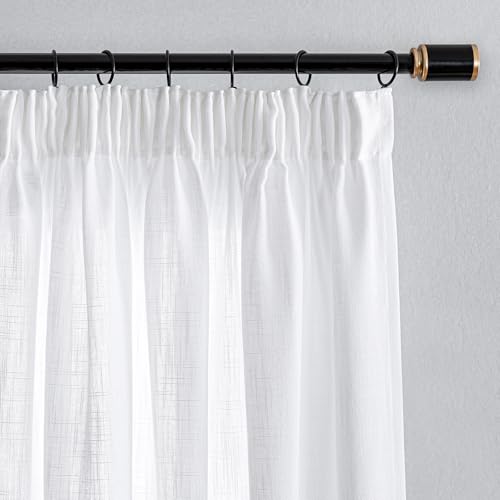 MYSKY HOME Gardinen und Vorhänge Wohnzimmer Gardine mit Kräuselband Schlaufenschal Vorhang 2er Set Gardine Halbtransparent Leinenoptik Curtains for kinderzimmer, H 245 x B 140 cm, Weiß
