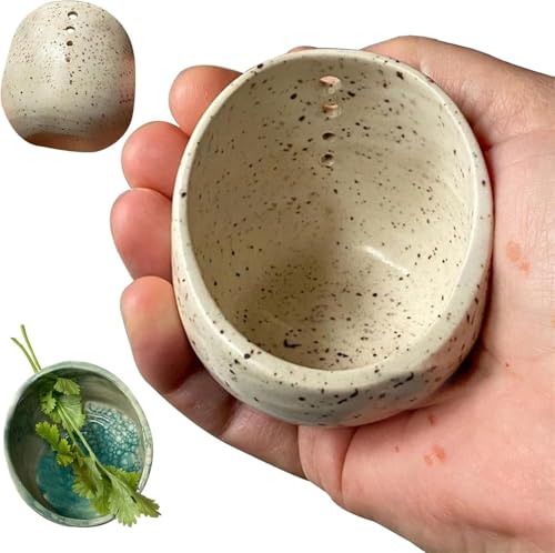 Herb Stripper Bowl, 2025 New Herb Stripper Bowl Ceramic, Handmade Herb Stripper Tool für Geschirrspüler und Mikrowelle (lmperfect gesprenkelt)
