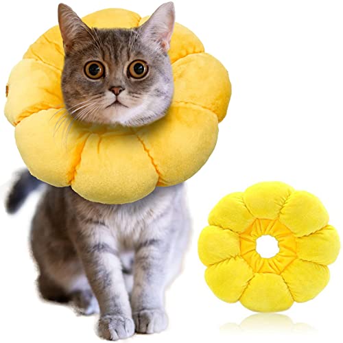 IOSPKKIO® Halskrause Katze, Einstellbarer Halskrause Katze Halsband für Katzen Kleiner Hunde Nach Operation, Weich Sonnenblume Katze Wiederherstellung Halsband Kragen Cone