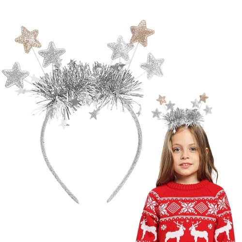 Sterne Haarreifen, Glitzer Sterne Stirnband für Damen Mädchen,Sterne Haarschmuck Haarband für Geburtstag Weihnachten Neujahr und Karneval (Silber)