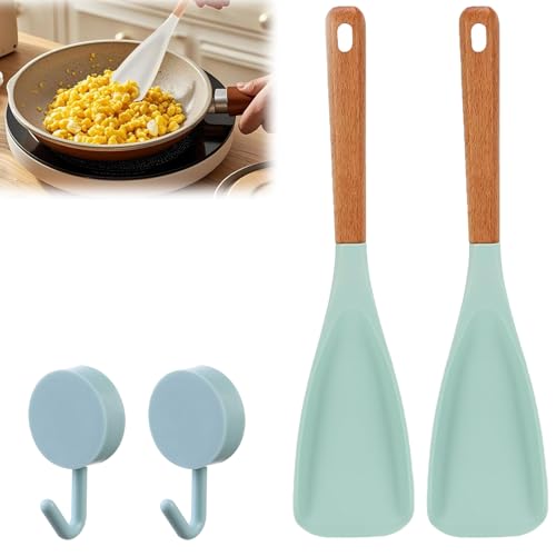 Facilitatek Multifunction Spatula Cooking Spoon, Facilitatek Cooking Spoon, 2-in-1 Spatula Spoon Silicone Heat Resistant, Multi-Purpose Cooking Spoon for Non-Stick Pans (Green-2 pcs)
