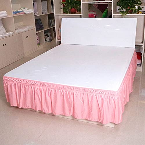 Betthusse,Bettrock Hotel-Queen-Size-Bettrock, weißes Hemd, ohne Oberfläche, elastisches Band, Einzelbett, King-Size-Bett, einfach an- und auszuziehen, Rock, Staubrüschen(Rosa,100x200cm)